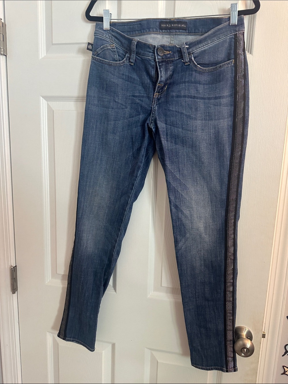 Rock & Republic Dark Blue Jeans with Metallic Side Stripe